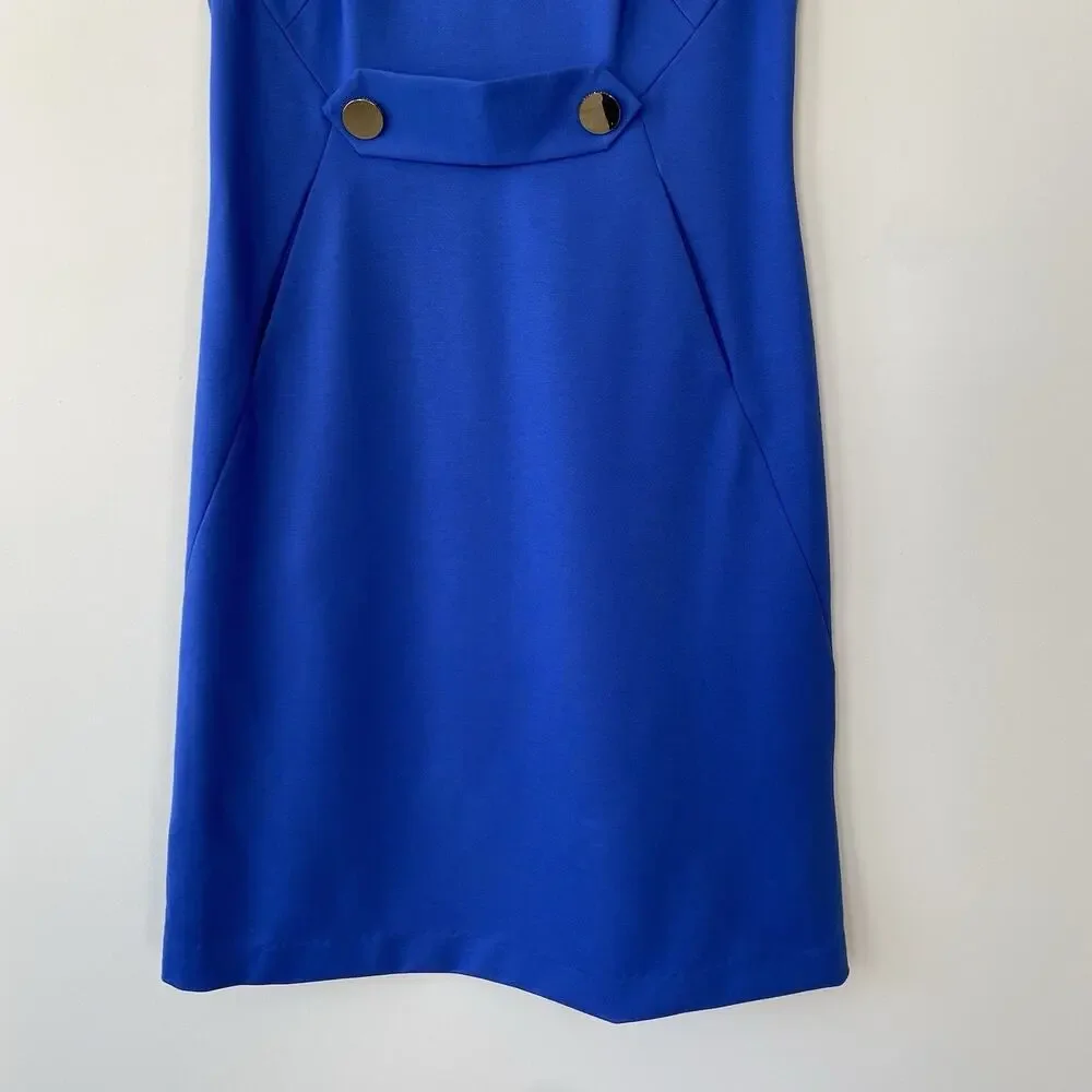 Tory Burch Brynn Ponte Dress Sheath Sleeveless Career Stretch Gold Buttons S
